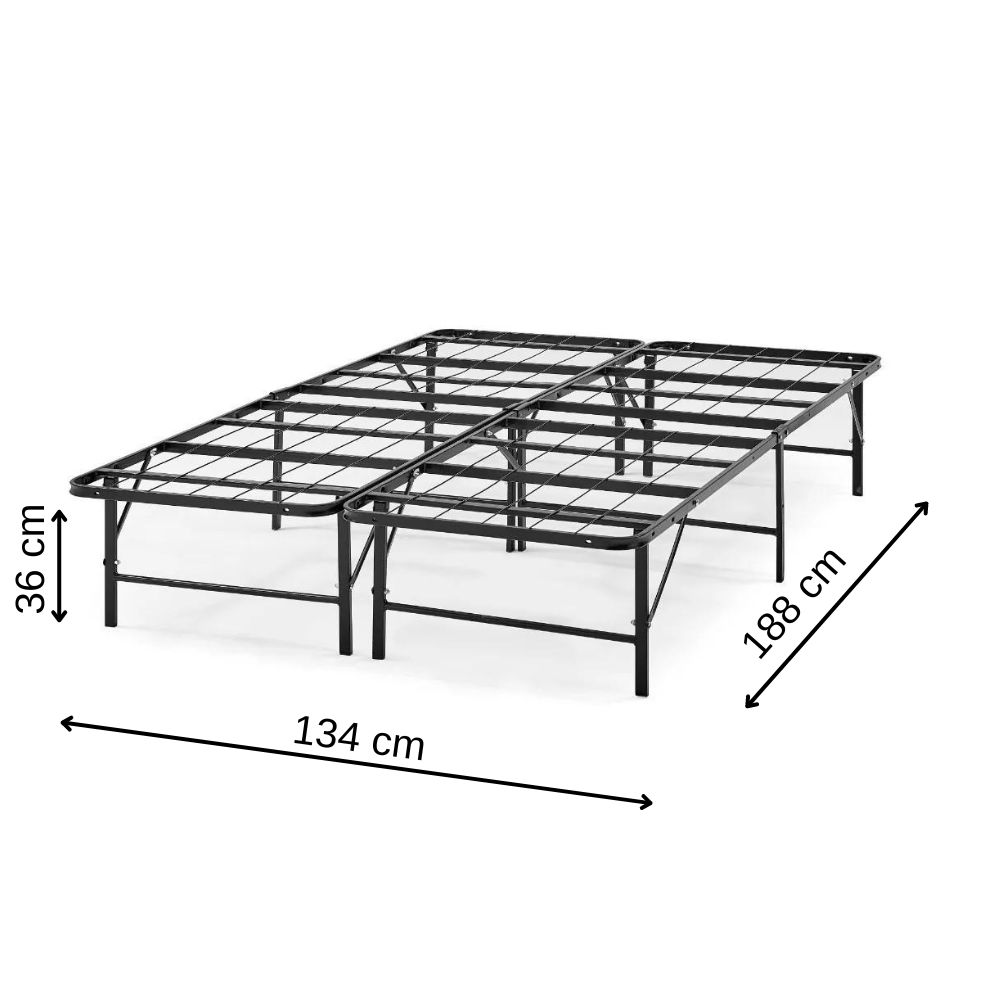 Base Plegable Matrimonial Acero Negro 134 cm x 188 cm x 36 cm Resistente Práctica