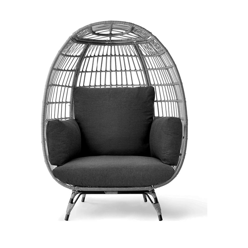  Ilios Innova | Silla Exterior De Mimbre Forma De Huevo Individual Con Reposa pies y cojines