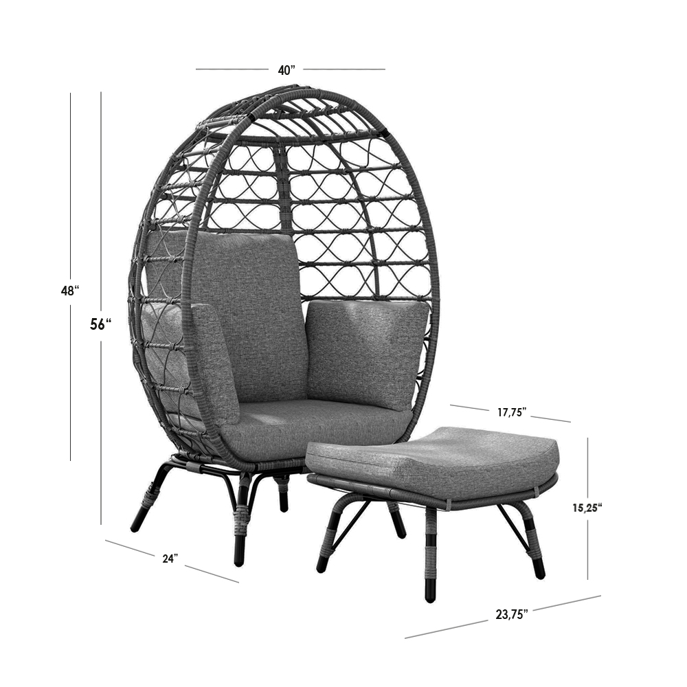  Ilios Innova | Silla Exterior De Mimbre Forma De Huevo Individual Con Reposa pies y cojines