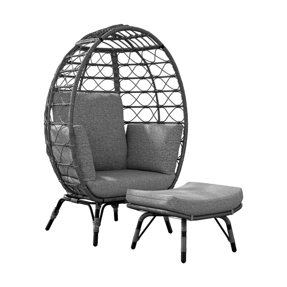  Ilios Innova | Silla Exterior De Mimbre Forma De Huevo Individual Con Reposa pies y cojines