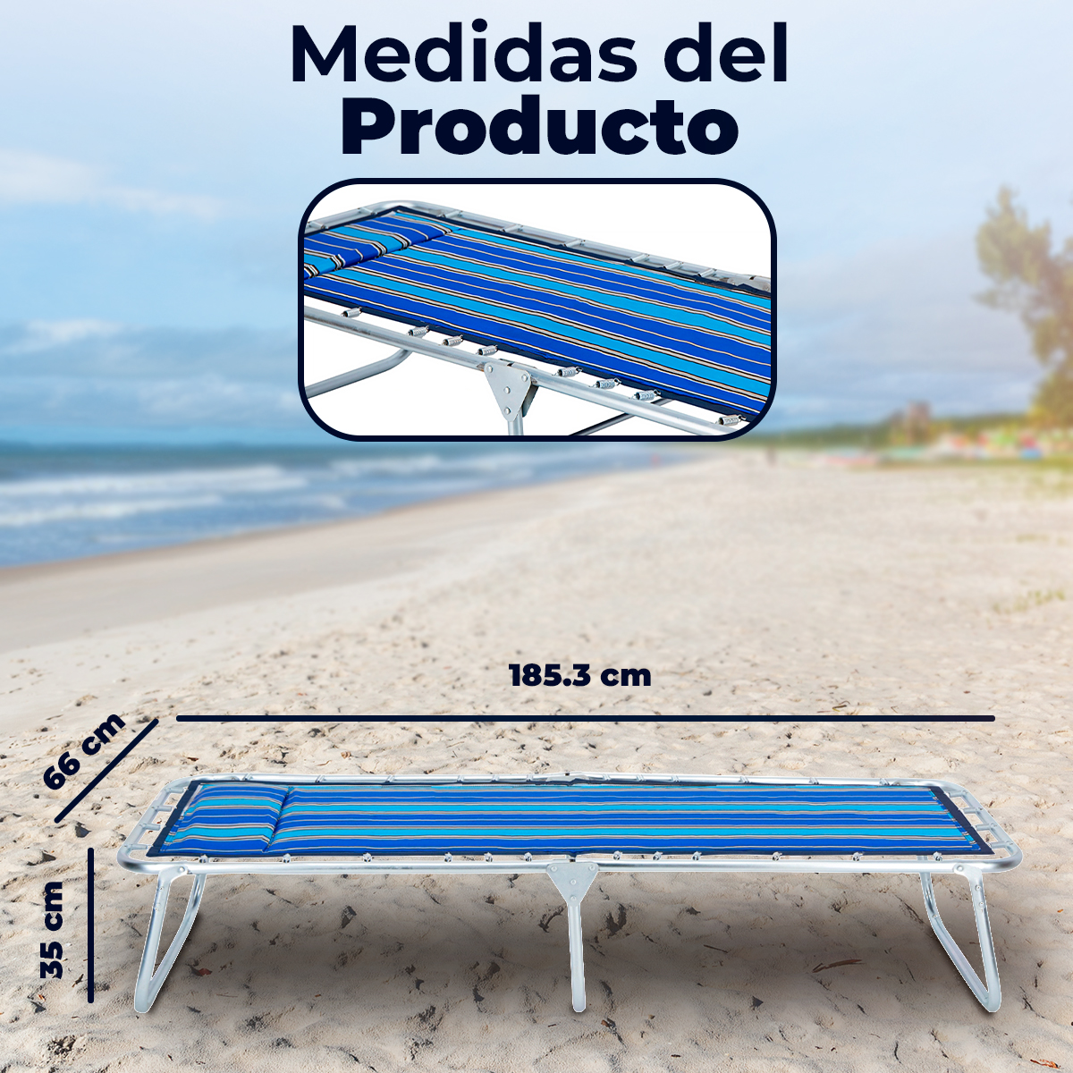 Catre Plegable Almohada 2.5 Densidad Acero Galvanizado 185 cm x 66 cm x 35 cm Resistente Portátil
