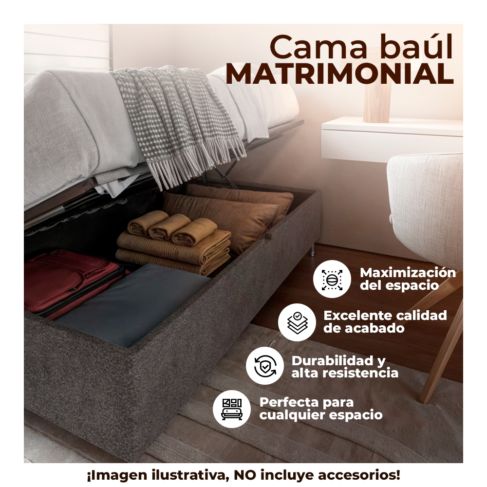 Cama Baúl Matrimonial Acero Gris Oxford 194 cm x 139 cm x 44 cm Resistente con Almacenamiento