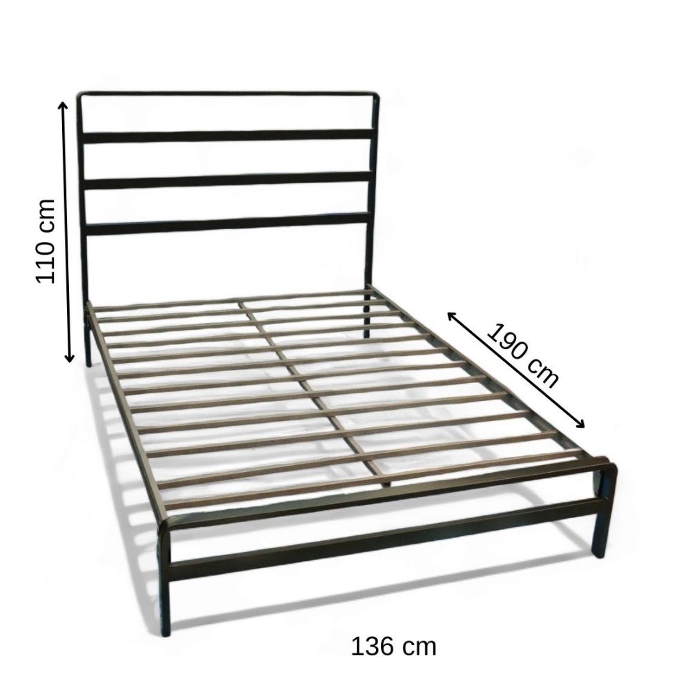 Cama Málaga Matrimonial Acero Negro 136 cm x 190 cm x 110 cm Resistente Moderna