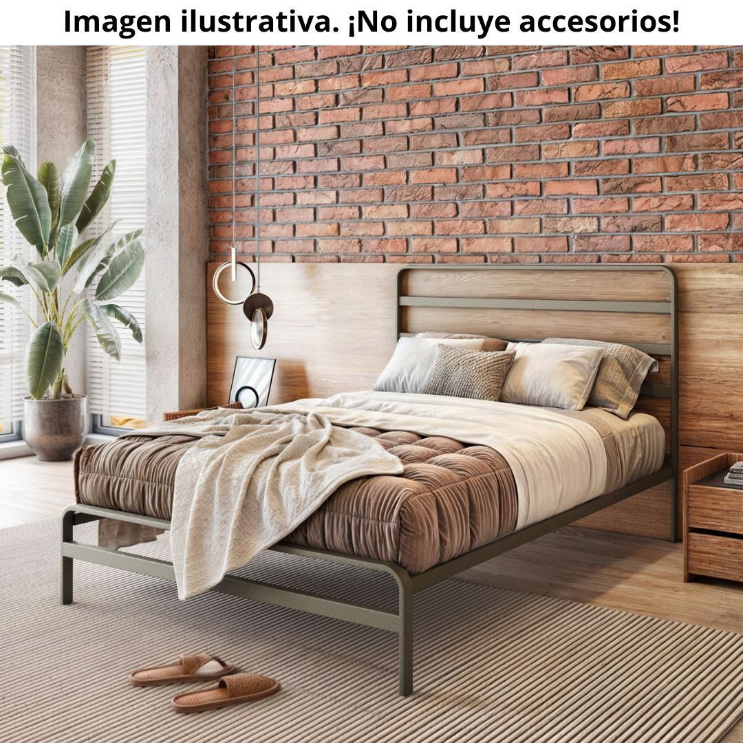 Cama Málaga Matrimonial Acero Negro 136 cm x 190 cm x 110 cm Resistente Moderna