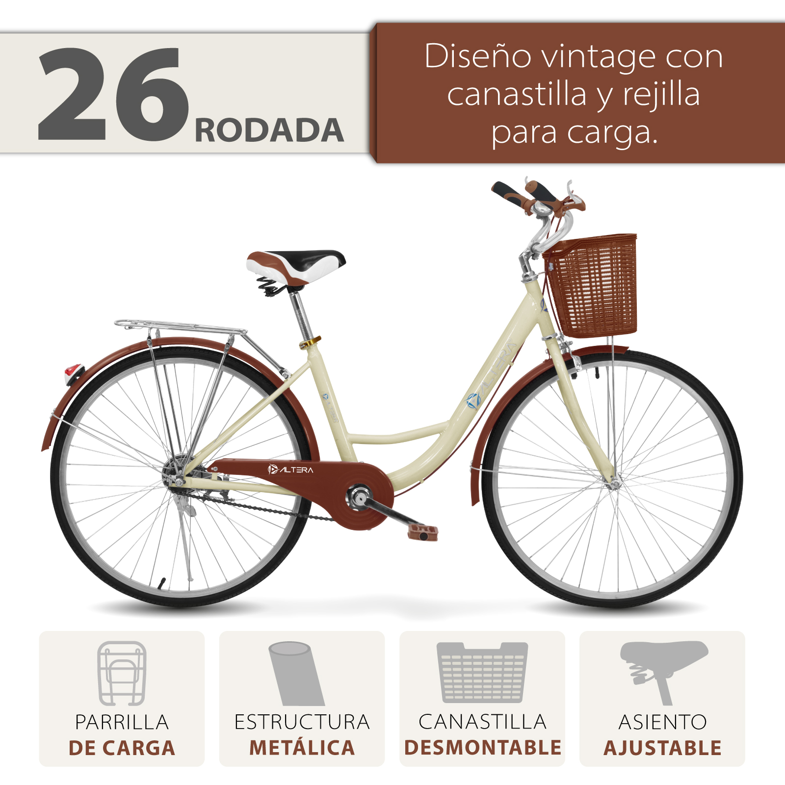 Bicicleta Para Dama Altera RBIKE-002 Diseño Retro Rodada 26