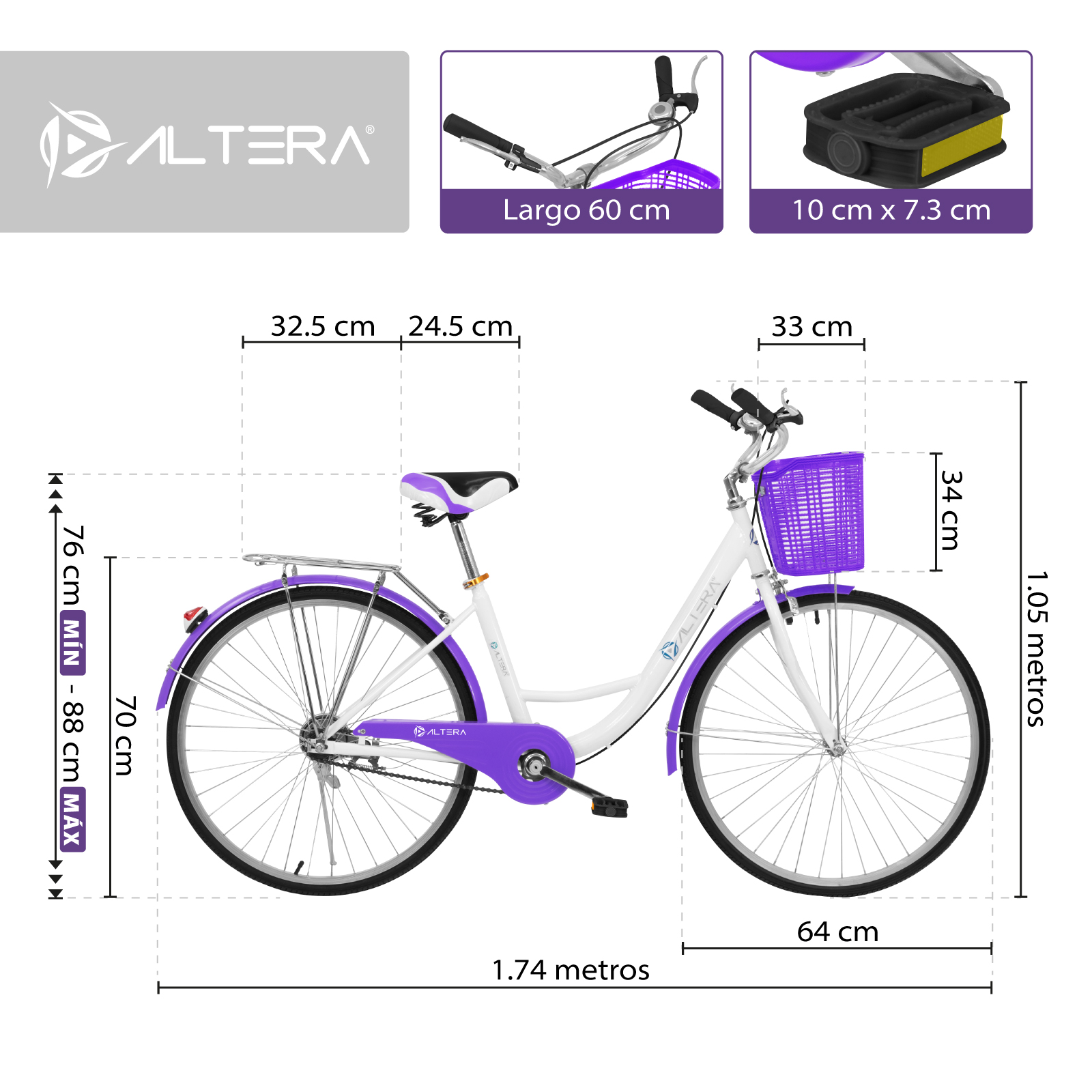 Bicicleta Para Dama Altera RBIKE-002 Diseño Retro Rodada 26