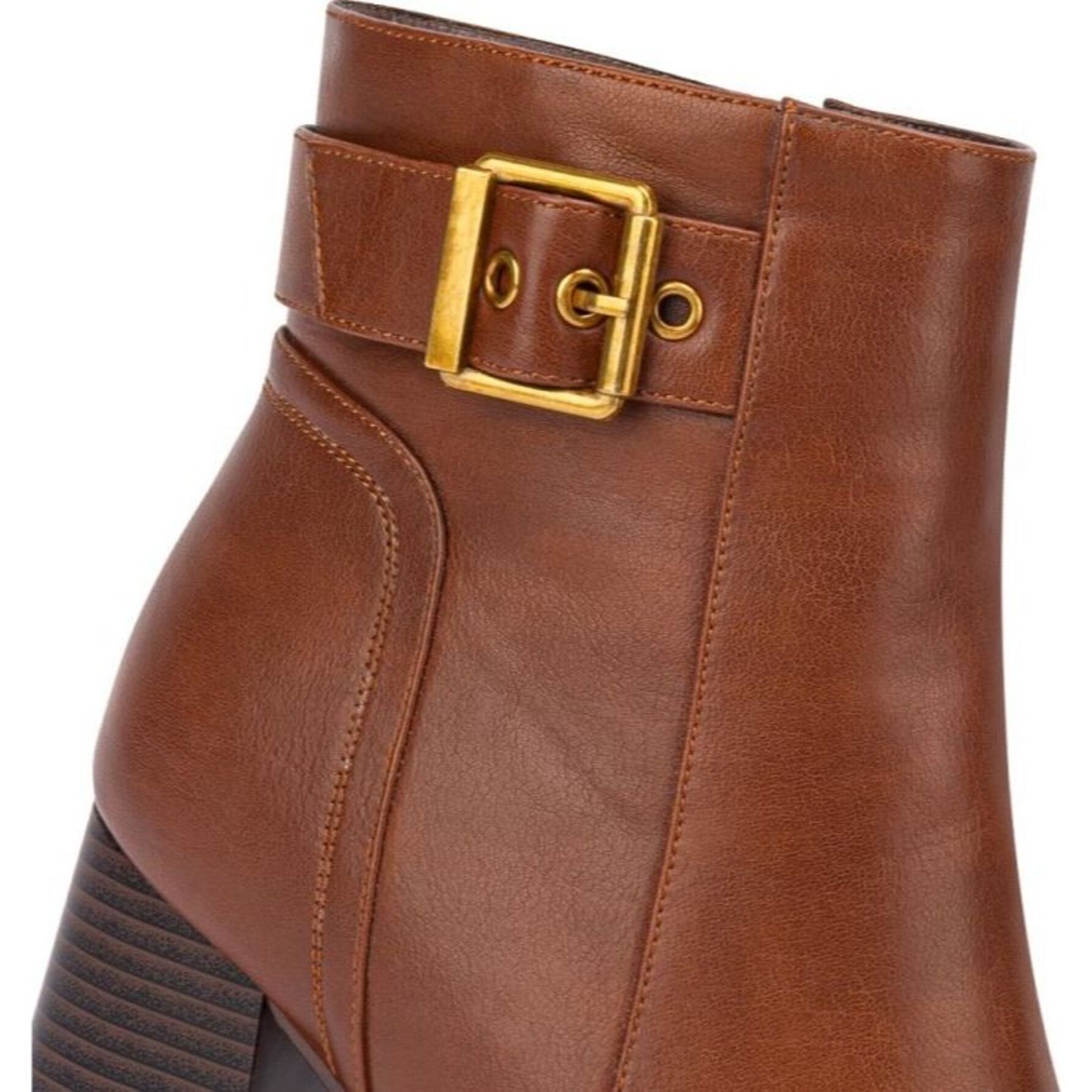 Botas para mujer, de vestir, con tacón ancho y hebilla, acabado napa, punta cuadrada, color cognac, marca Schatz, mod. 1141860