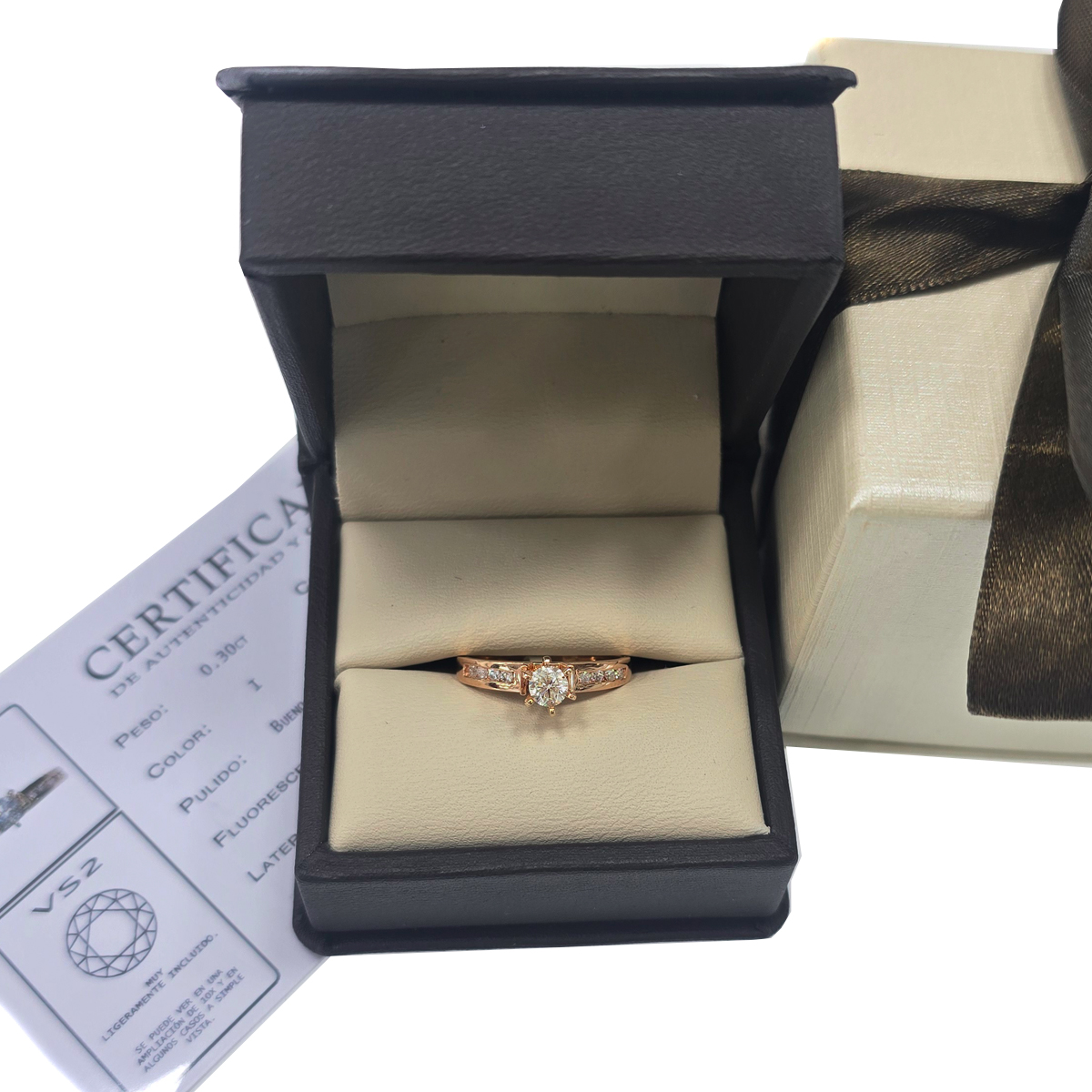 Anillo De Compromiso Oro Rosa De 14k Con 34cts