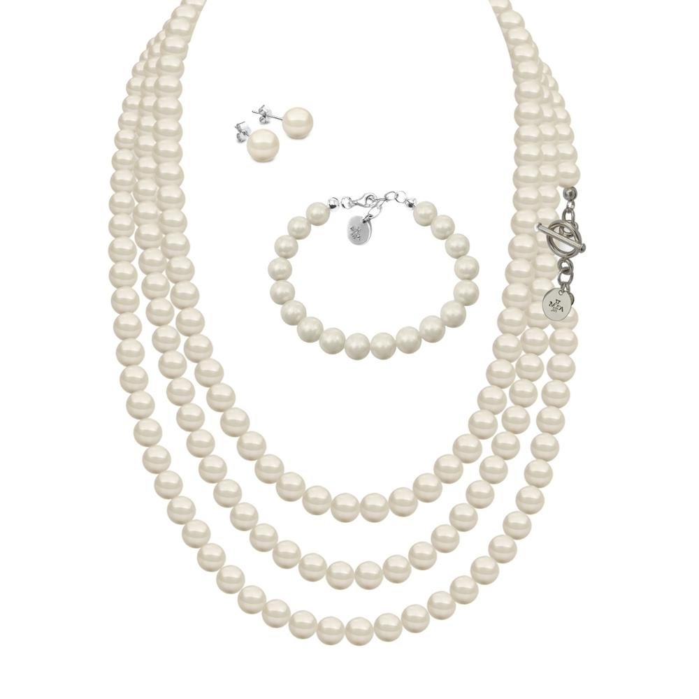 Set Collar Triple Aretes Pulsera Zvezda Plata 0.925 Mujer