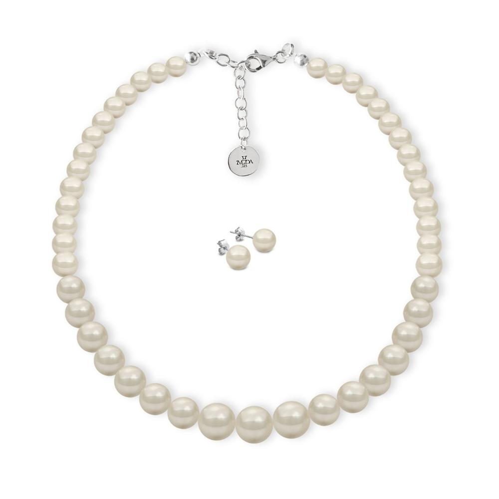 Set Collar Creciente Perlas Cristal Zvezda Plata 0.925 Mujer