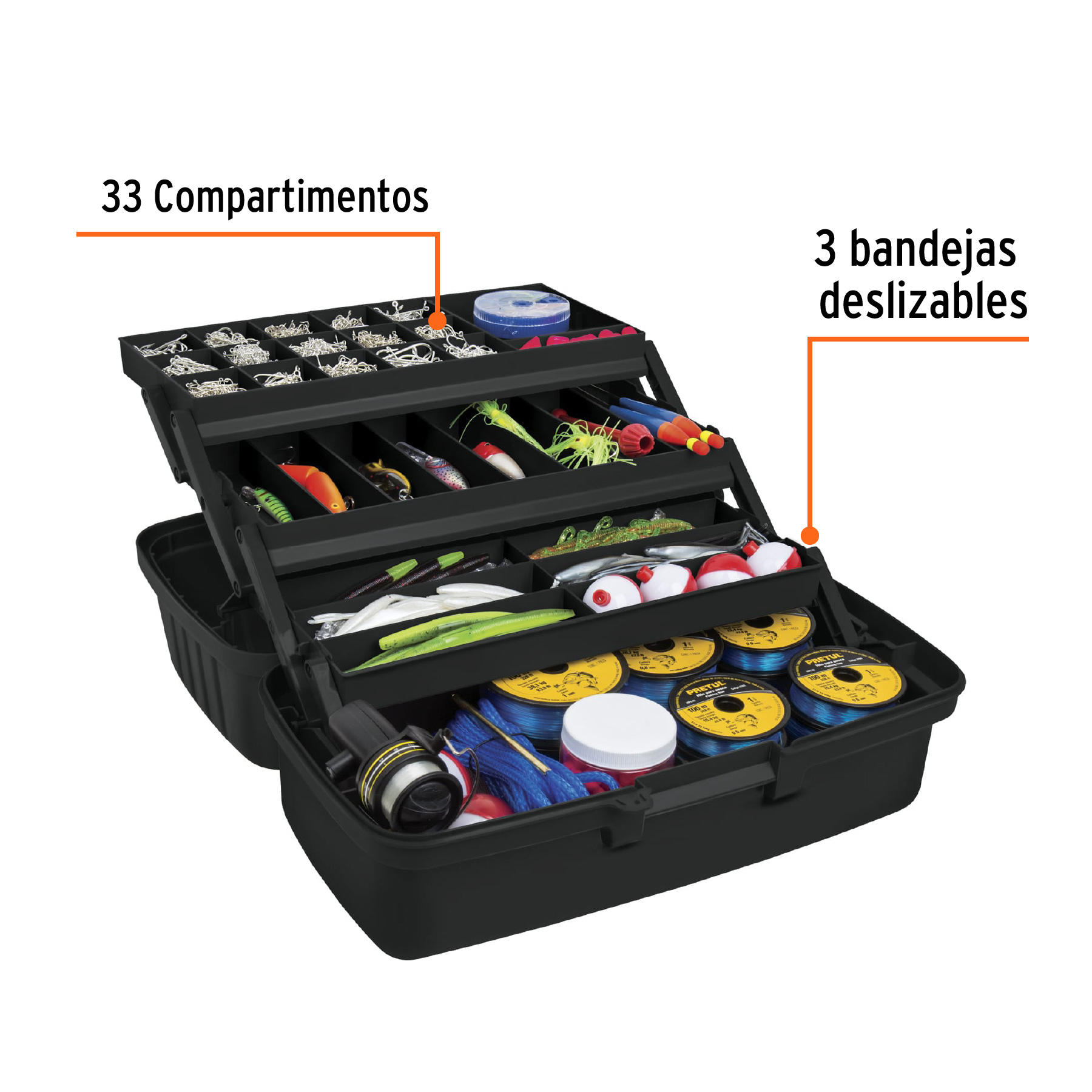 Caja para pesca de 16' con 3 bandejas deslizables, Truper