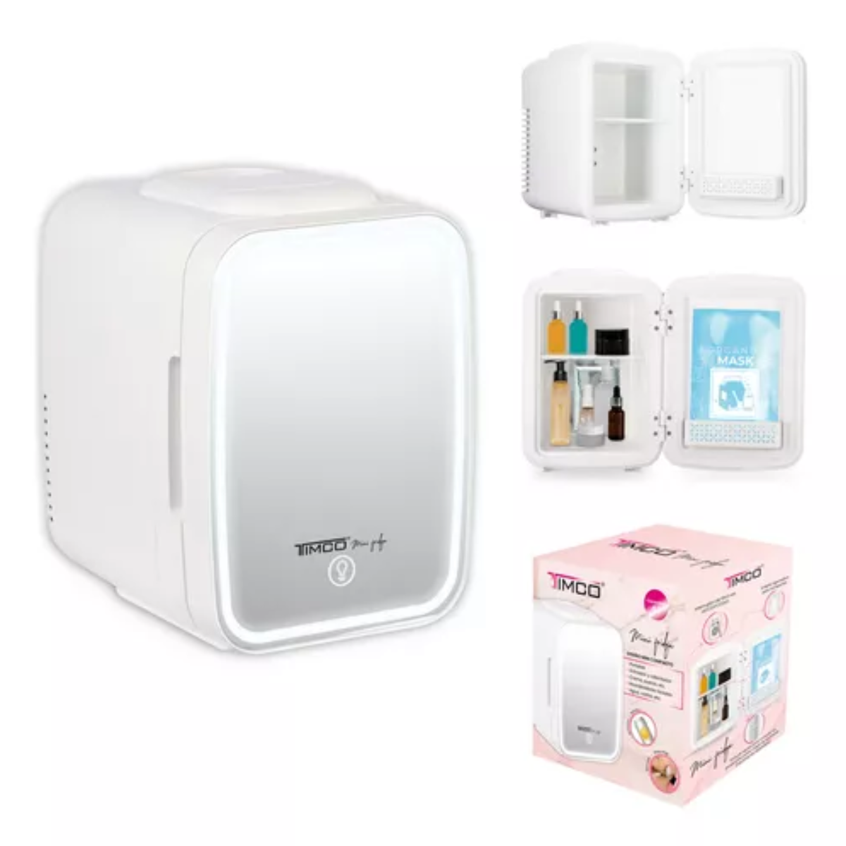 Mini Refrigerador Timco  Con Puerta de Espejo y Luz Led 3 Tonos Blanco