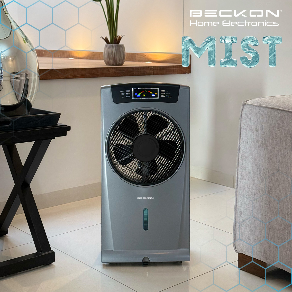 Ventilador Humidificador BV-16Wwind color gris Rociador Nebulizador 80cm Ionizador Purificador Aire Beckon Silencioso