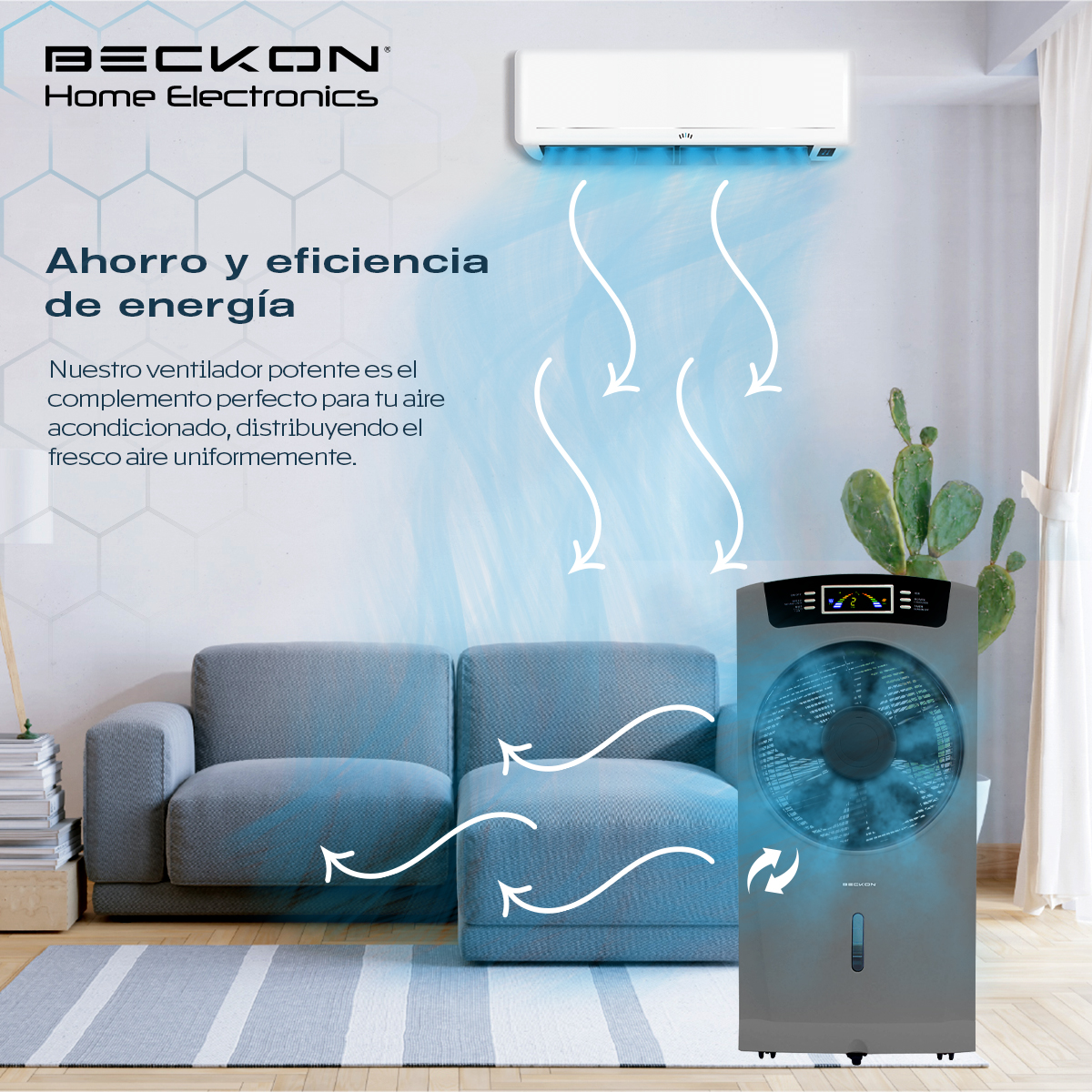 Ventilador Humidificador BV-16Wwind color gris Rociador Nebulizador 80cm Ionizador Purificador Aire Beckon Silencioso