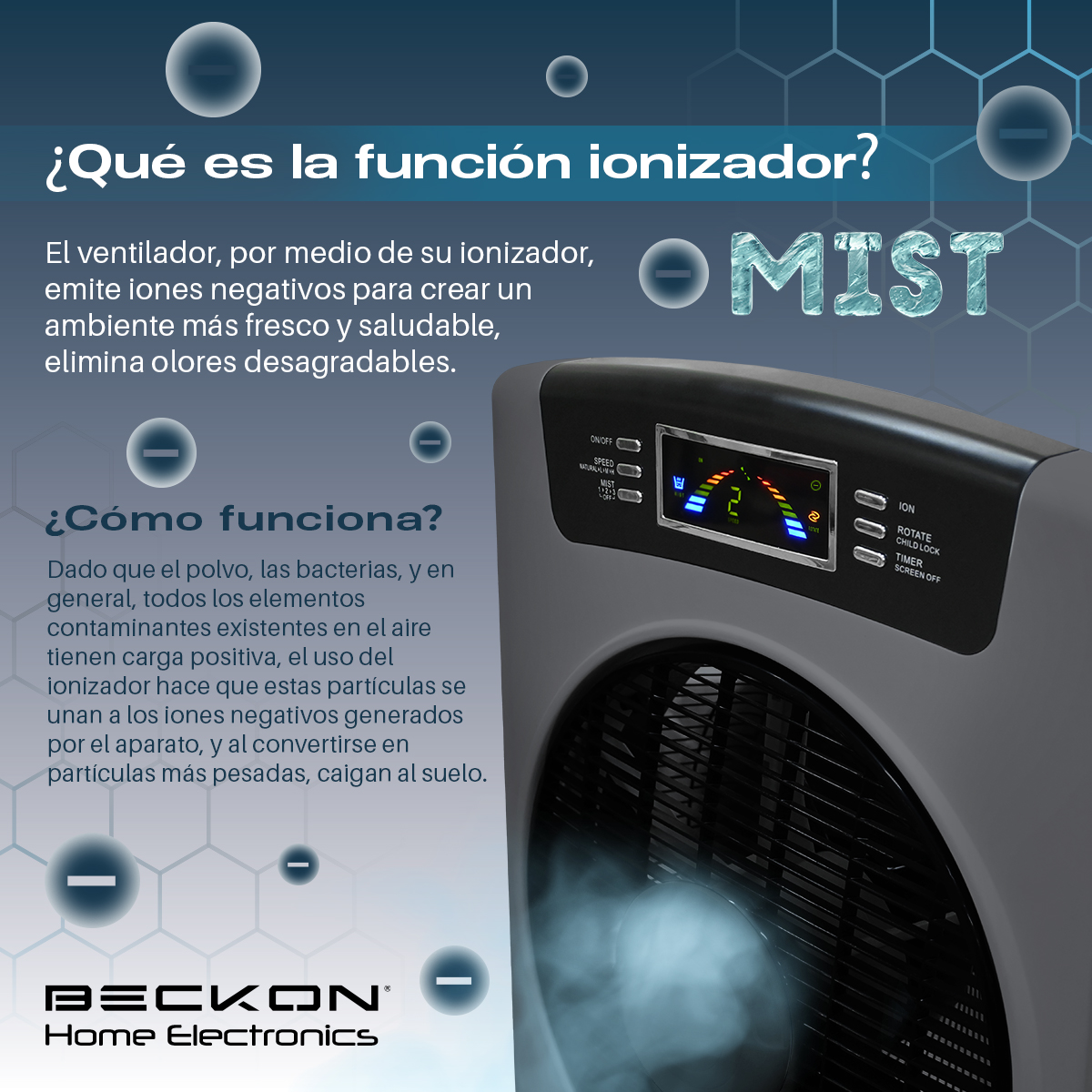 Ventilador Humidificador BV-16Wwind color gris Rociador Nebulizador 80cm Ionizador Purificador Aire Beckon Silencioso