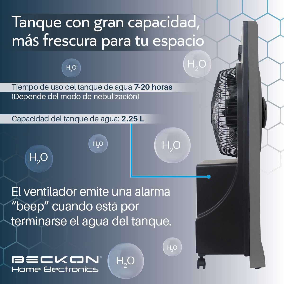 Ventilador Humidificador BV-16Wwind color gris Rociador Nebulizador 80cm Ionizador Purificador Aire Beckon Silencioso