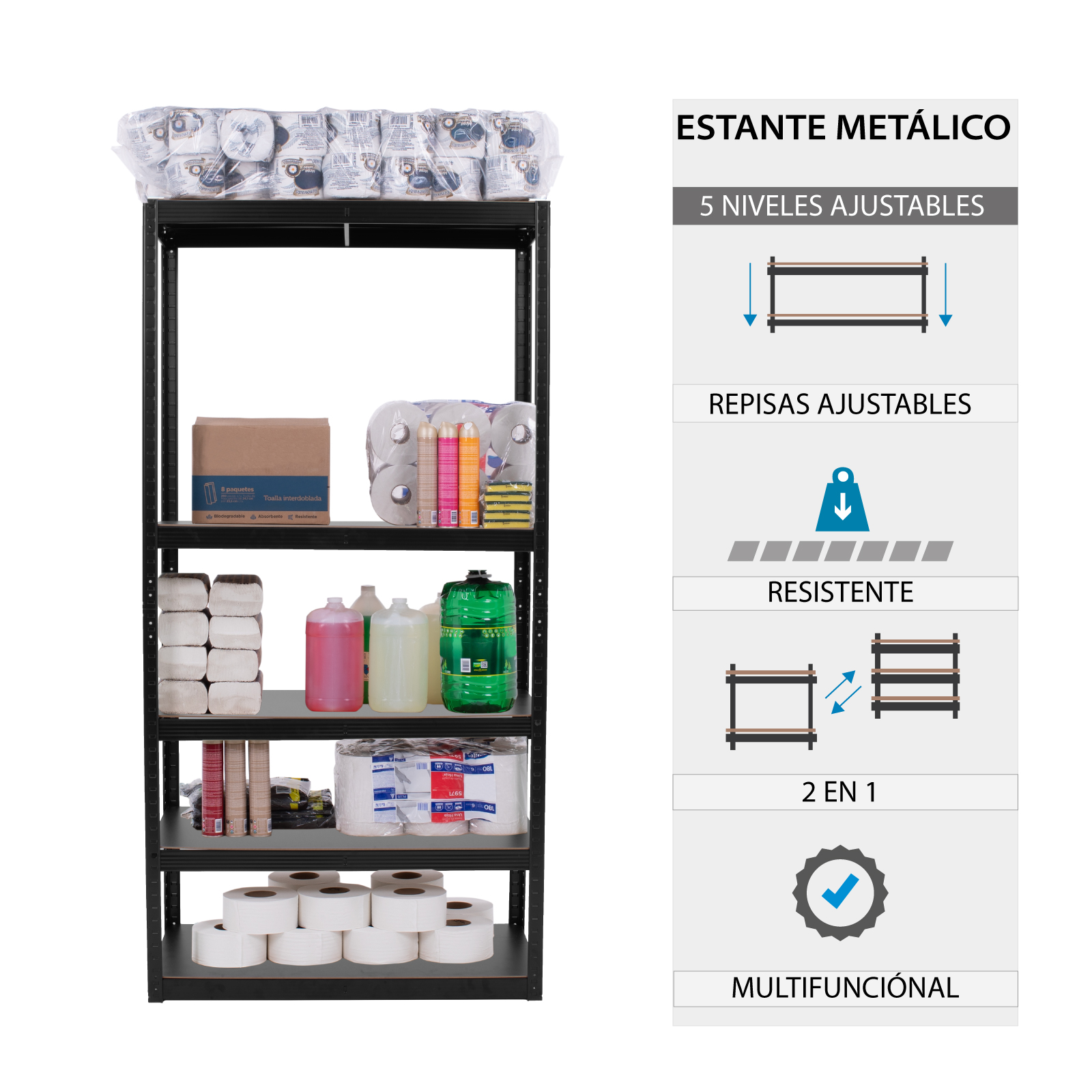 Estante Metalico Organizador Hogar Anaquel Rack 5 Niveles Negro