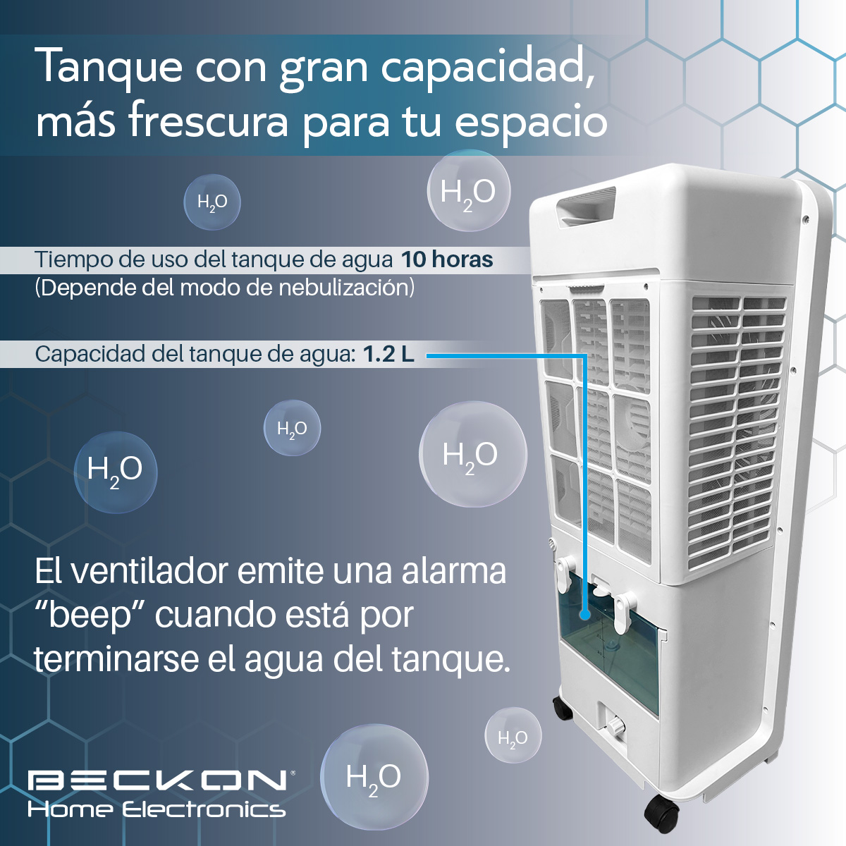 Ventilador Humidificador Rociador Nebulizador Brisa 68cm de alto Beckon BV-95Sea Silencioso Misting Fan Humidifier