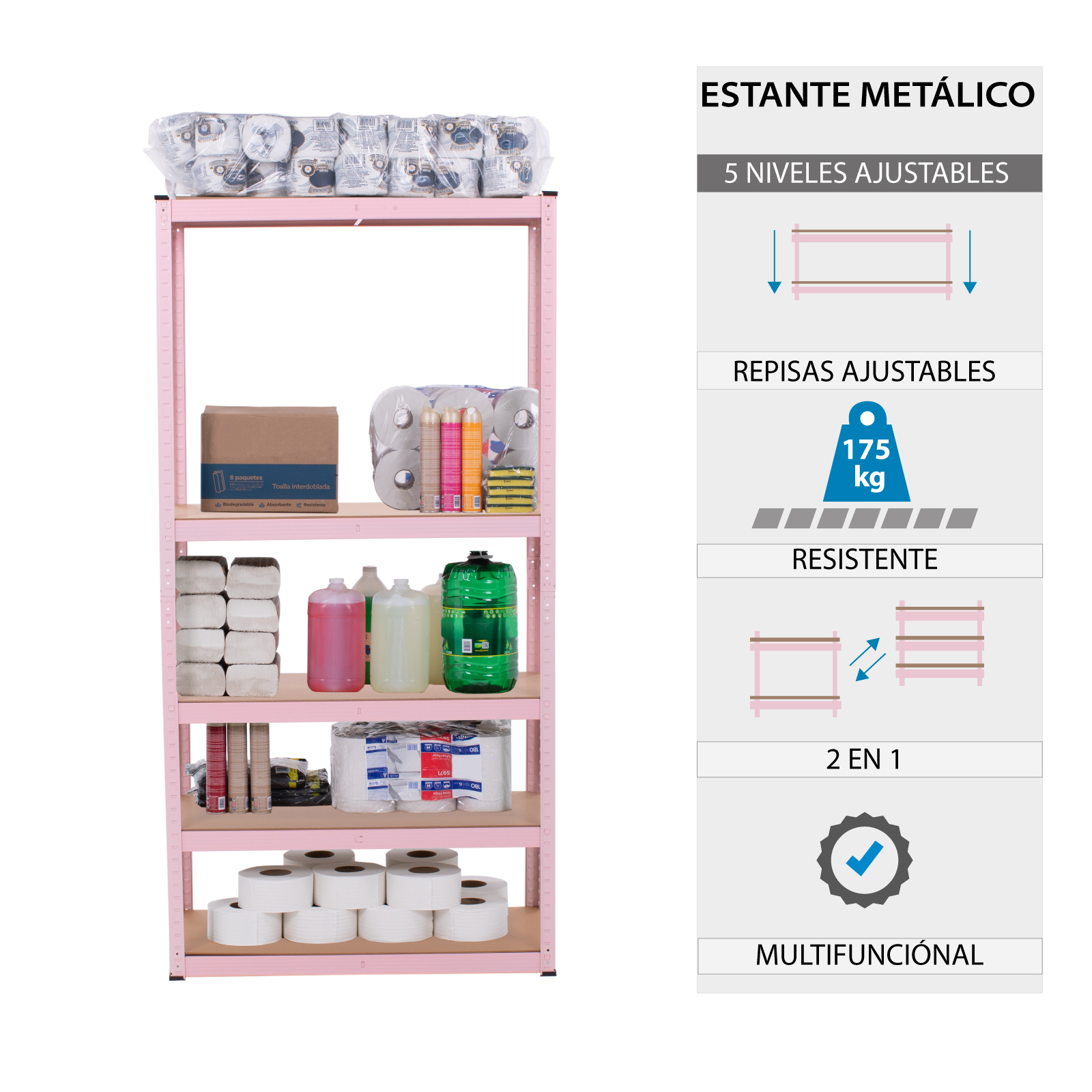 Estante Metalico Anaquel Organizador De 5 Niveles Rosa