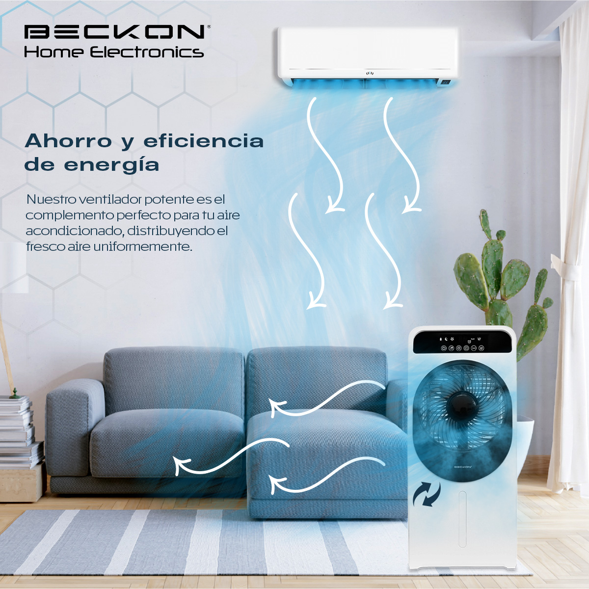 Ventilador Humidificador Rociador Nebulizador Brisa 68cm de alto Beckon BV-95Sea Silencioso Misting Fan Humidifier