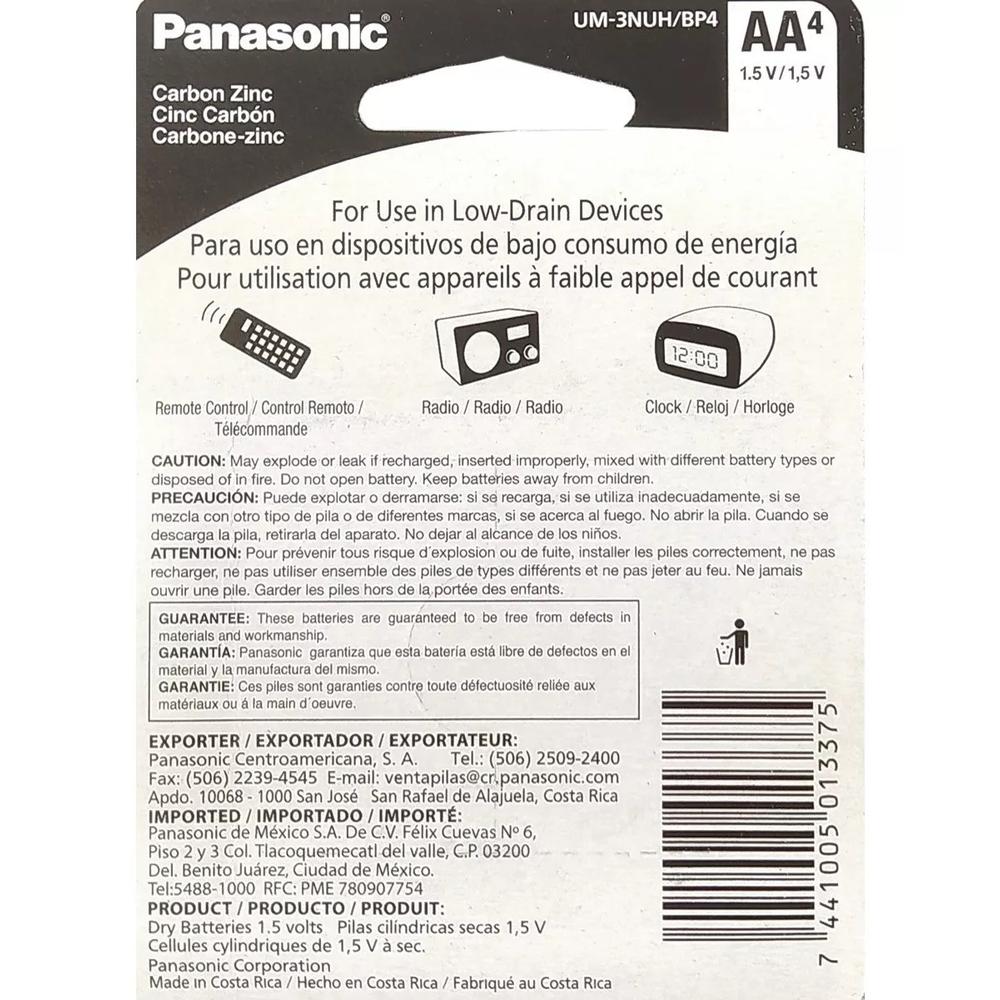 PILA PANASONIC CARBON ZINC AZUL AA CON 48 UNIDADES 1.5V