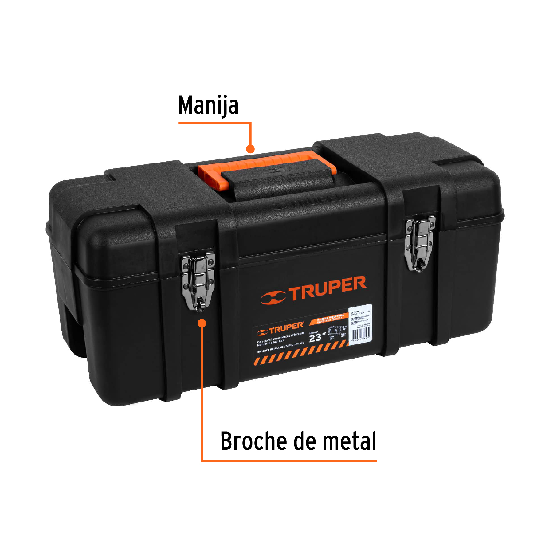 Caja para herramienta de 23" industrial, broches metálicos