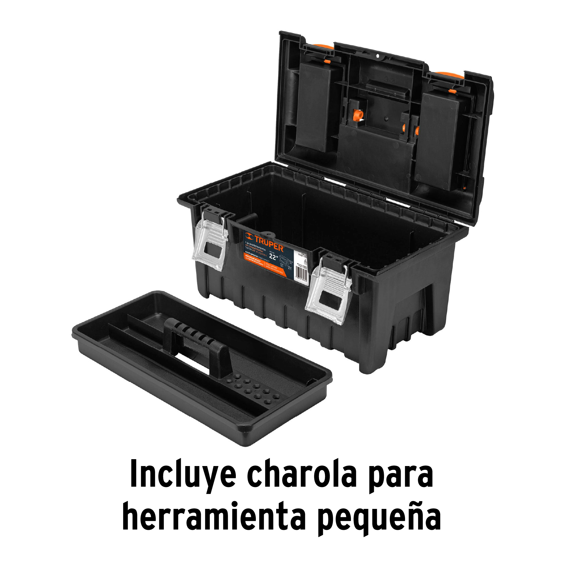 Caja p/herramienta 22" c/compartimentos y broches metálicos