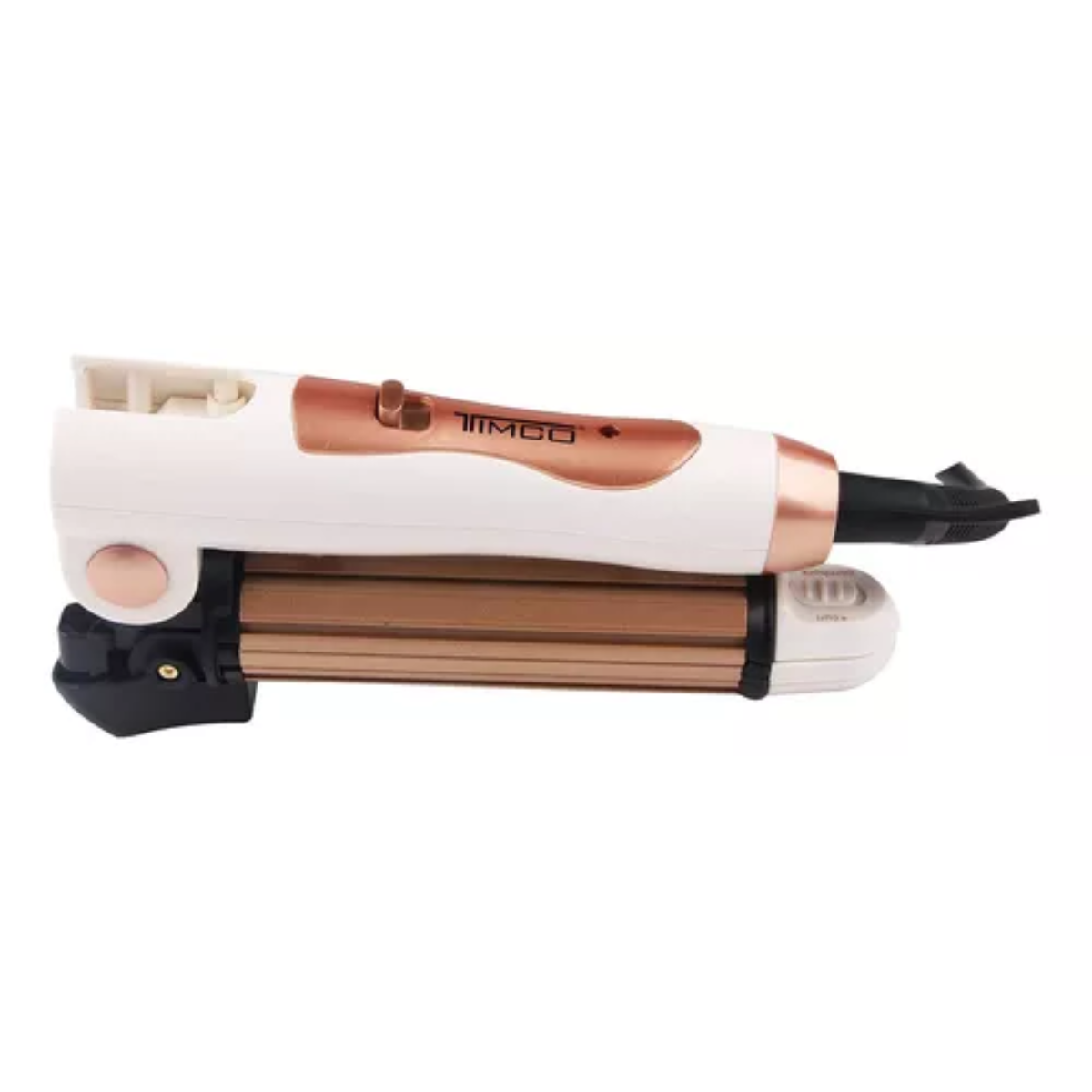 Rizadora Timco TP3 Plegable 3 en 1 (Rizadora, Alaciadora y Waflera) Blanca con Rosa Gold