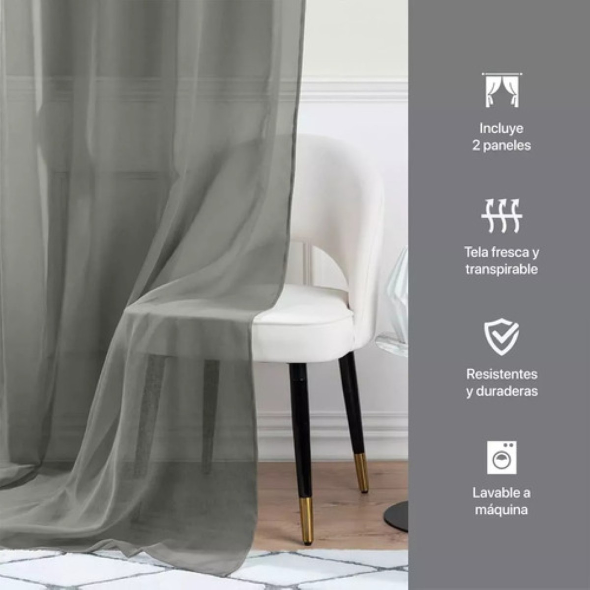 Cortina Traslucida Velo Sala Dormitorio 134*210cm 2 Paneles gris 