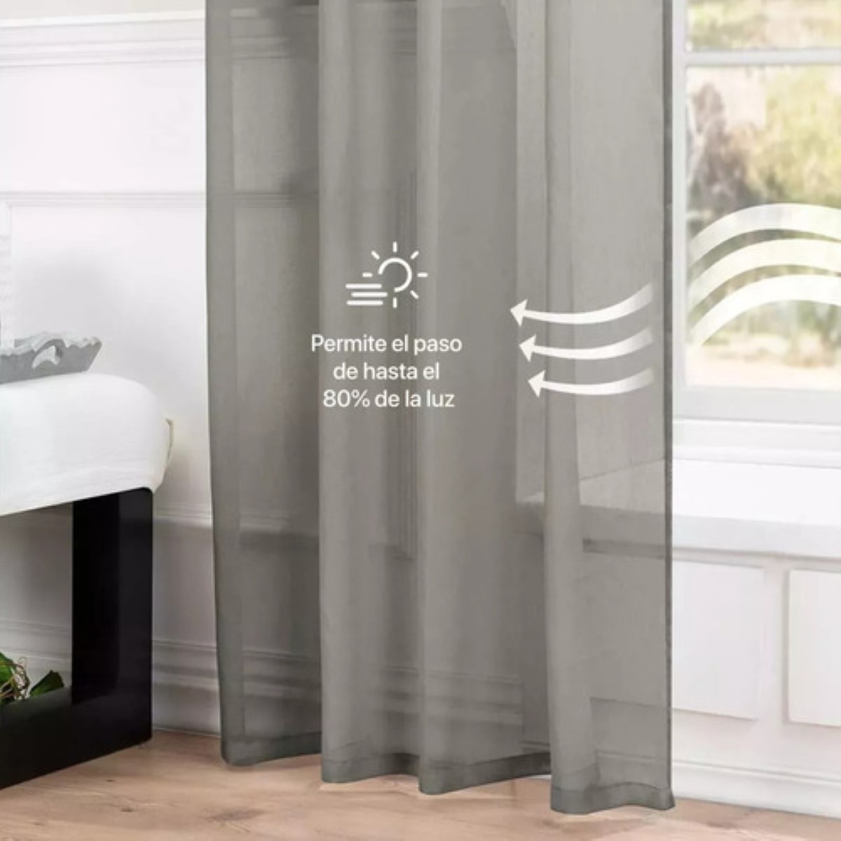 Cortina Traslucida Velo Sala Dormitorio 134*210cm 2 Paneles gris 