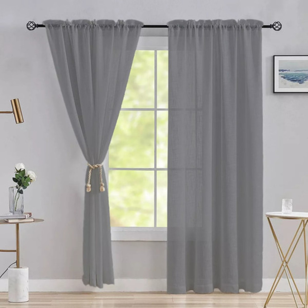 Cortina Traslucida Velo Sala Dormitorio 134*210cm 2 Paneles gris 