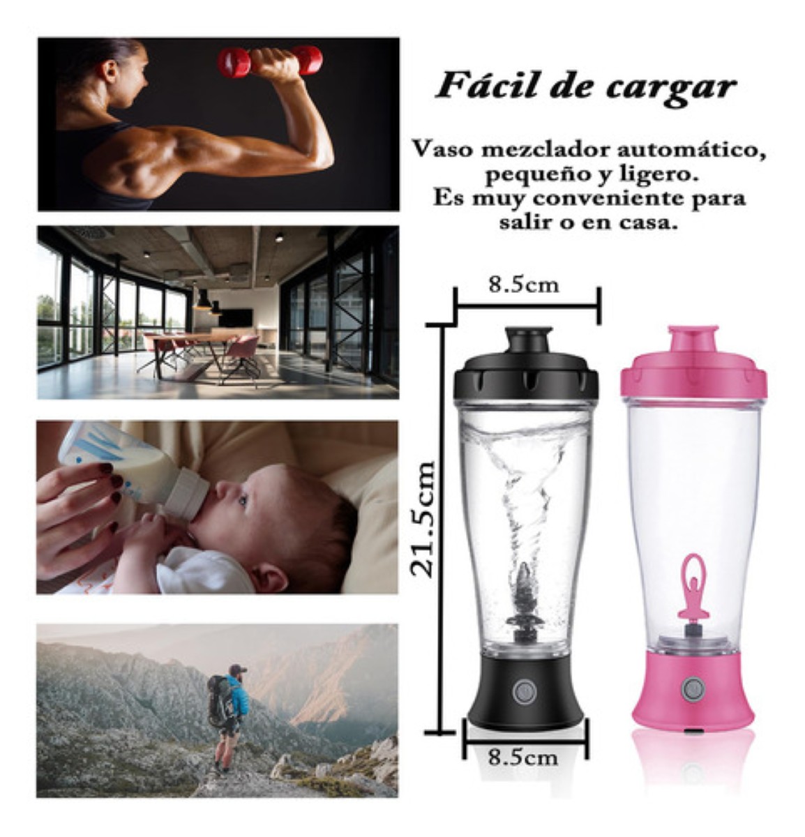 Vaso Mezclador Eléctrico De Proteínas Para Gimnasio transparente negro