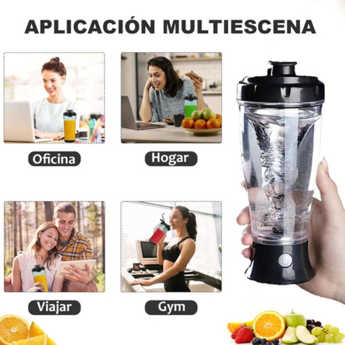 Vaso Mezclador Eléctrico De Proteínas Para Gimnasio transparente negro