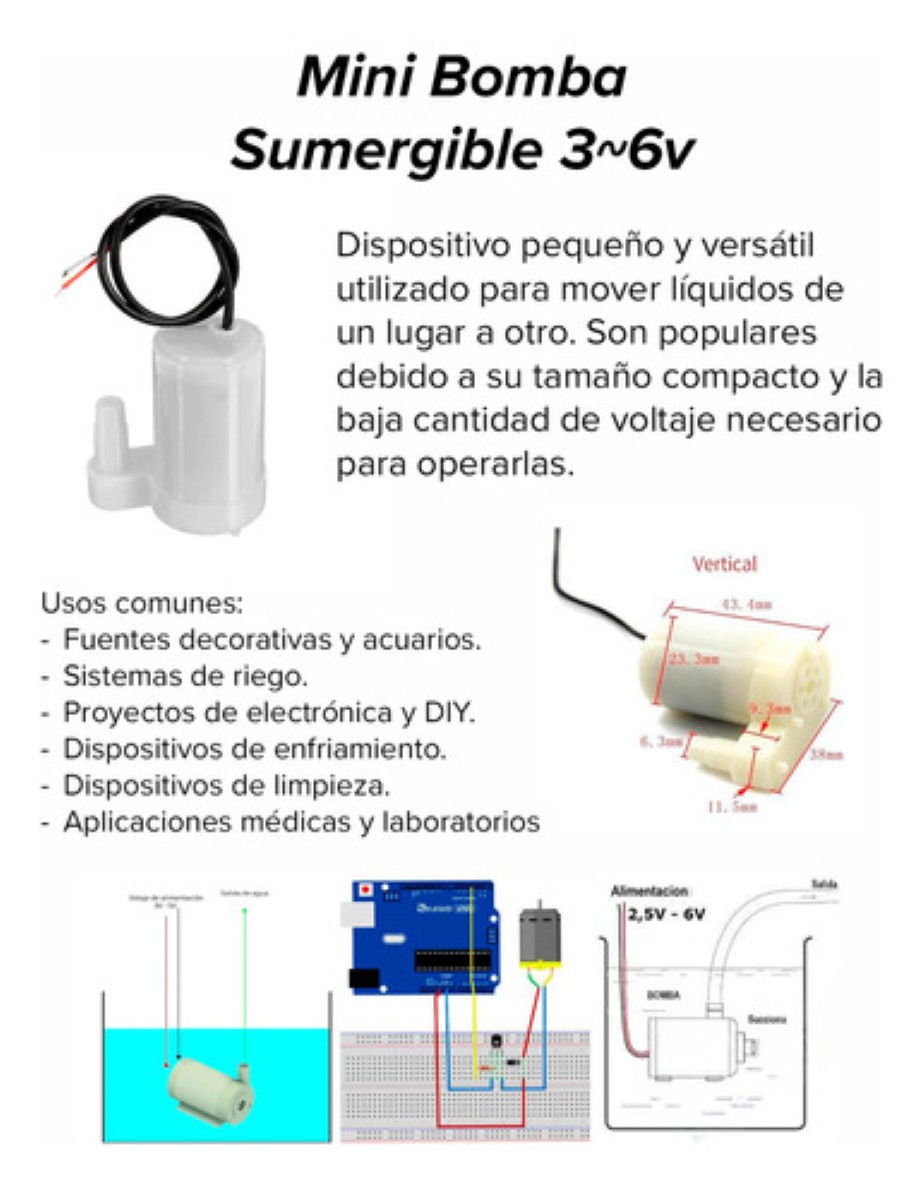 5 Mini Bombas Sumergible de Agua 3V a 6V DC Para Acuarios, Fuentes blanco 