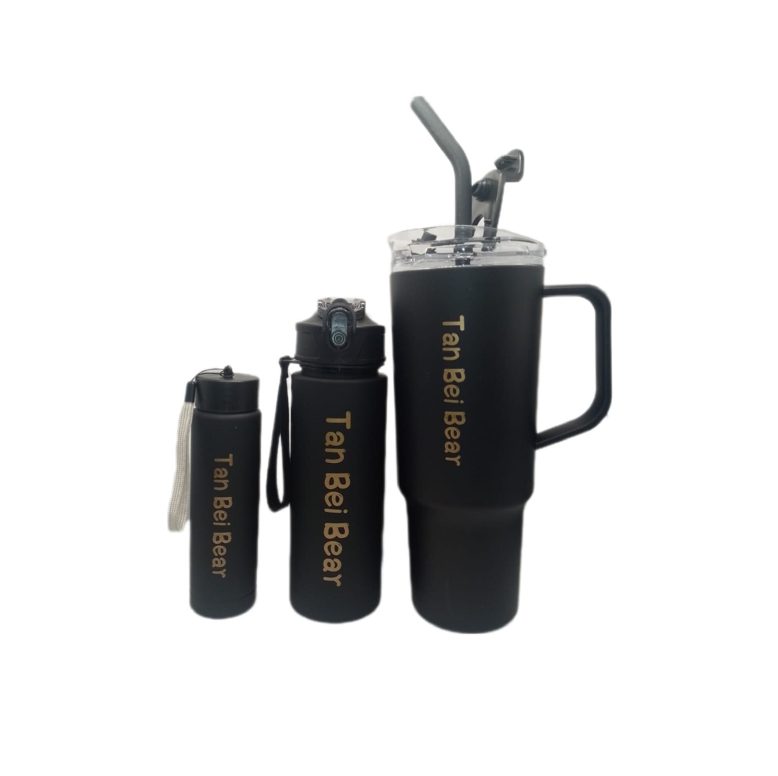 Vaso Trio Hermético Fitness Botella Motivacional De Agua Deportiva Negro Mate 1400 ml