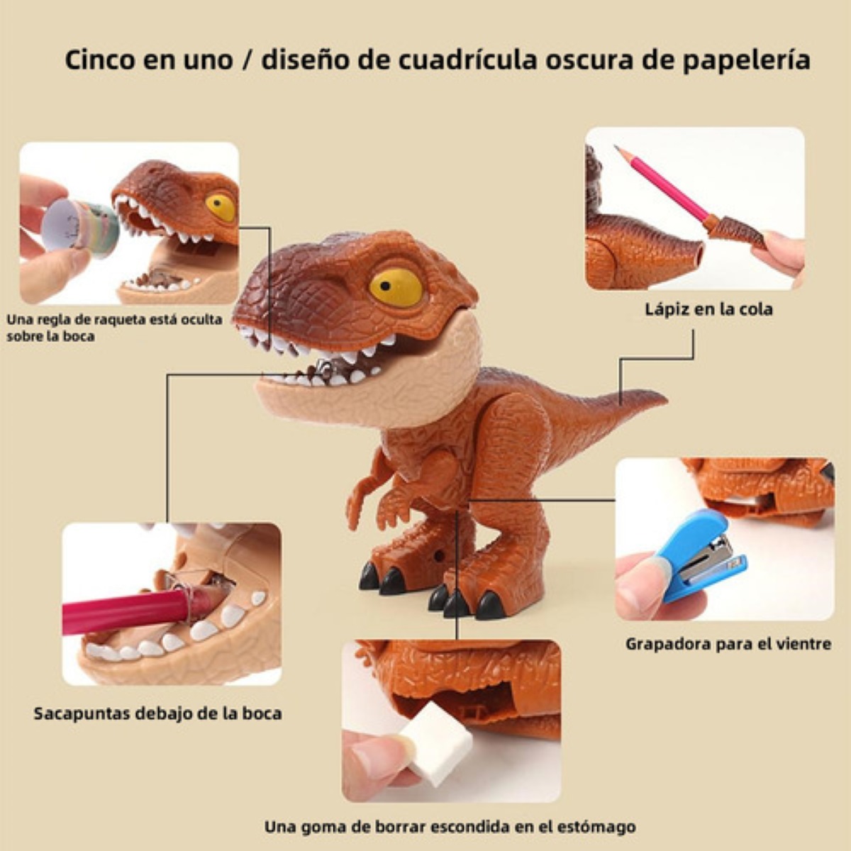 5 En 1 Sacapuntas Con Forma De Dinosaurio Útiles Escolares CAFE 