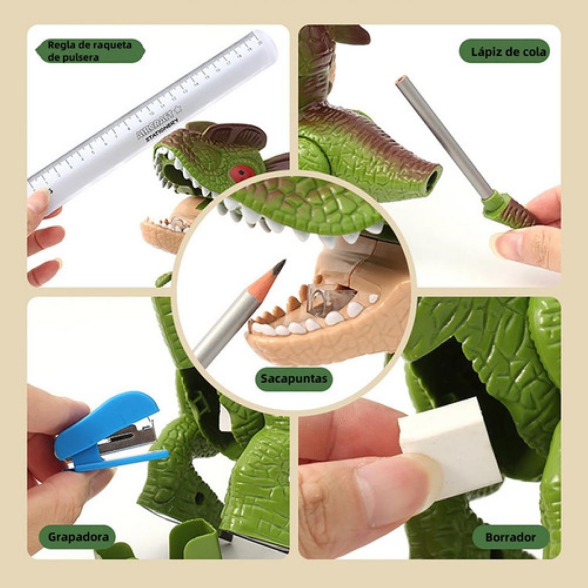 5 En 1 Sacapuntas Con Forma De Dinosaurio Útiles Escolares CAFE 