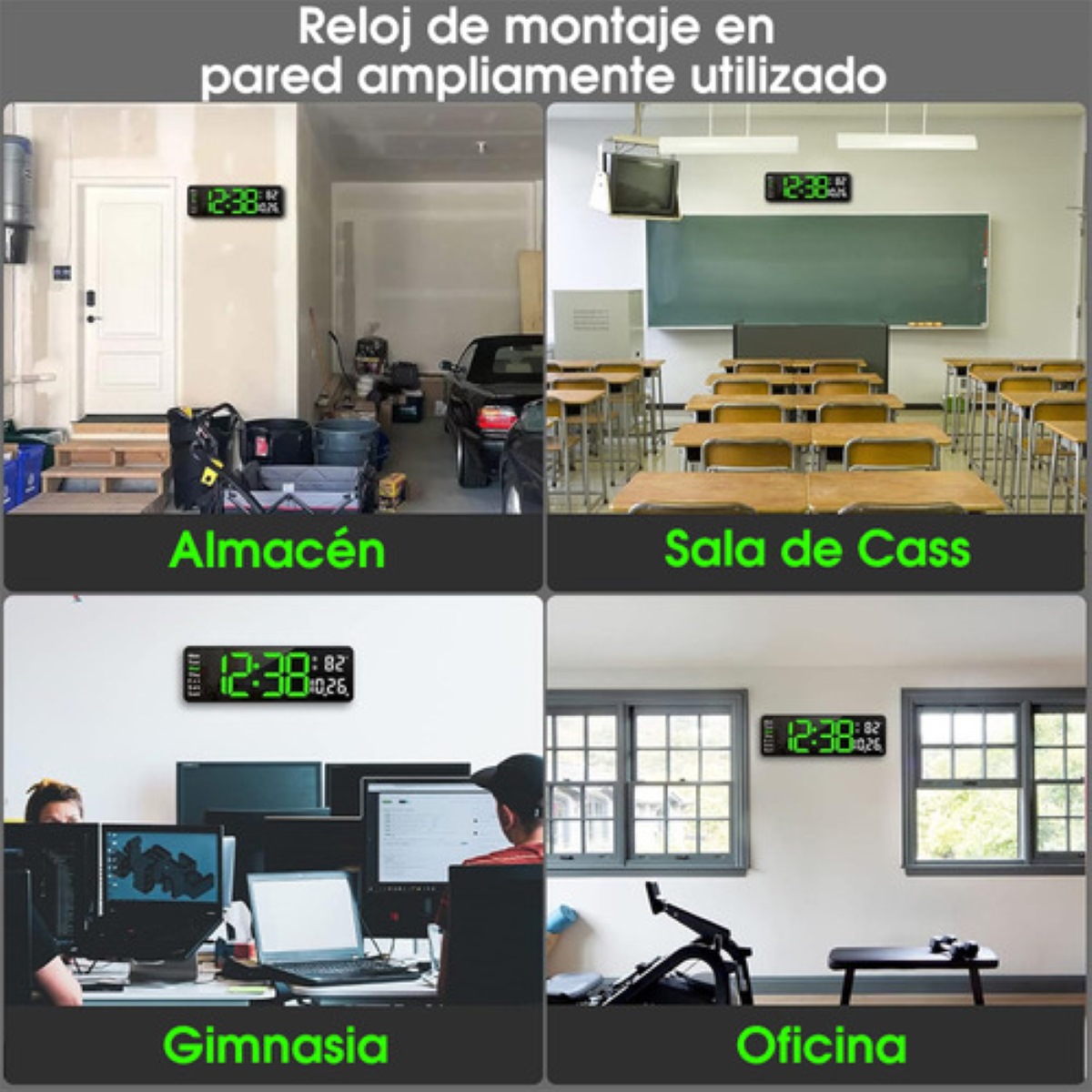 Reloj De Pared Digital Led Decorativo Con Termómetro Alarmas negro