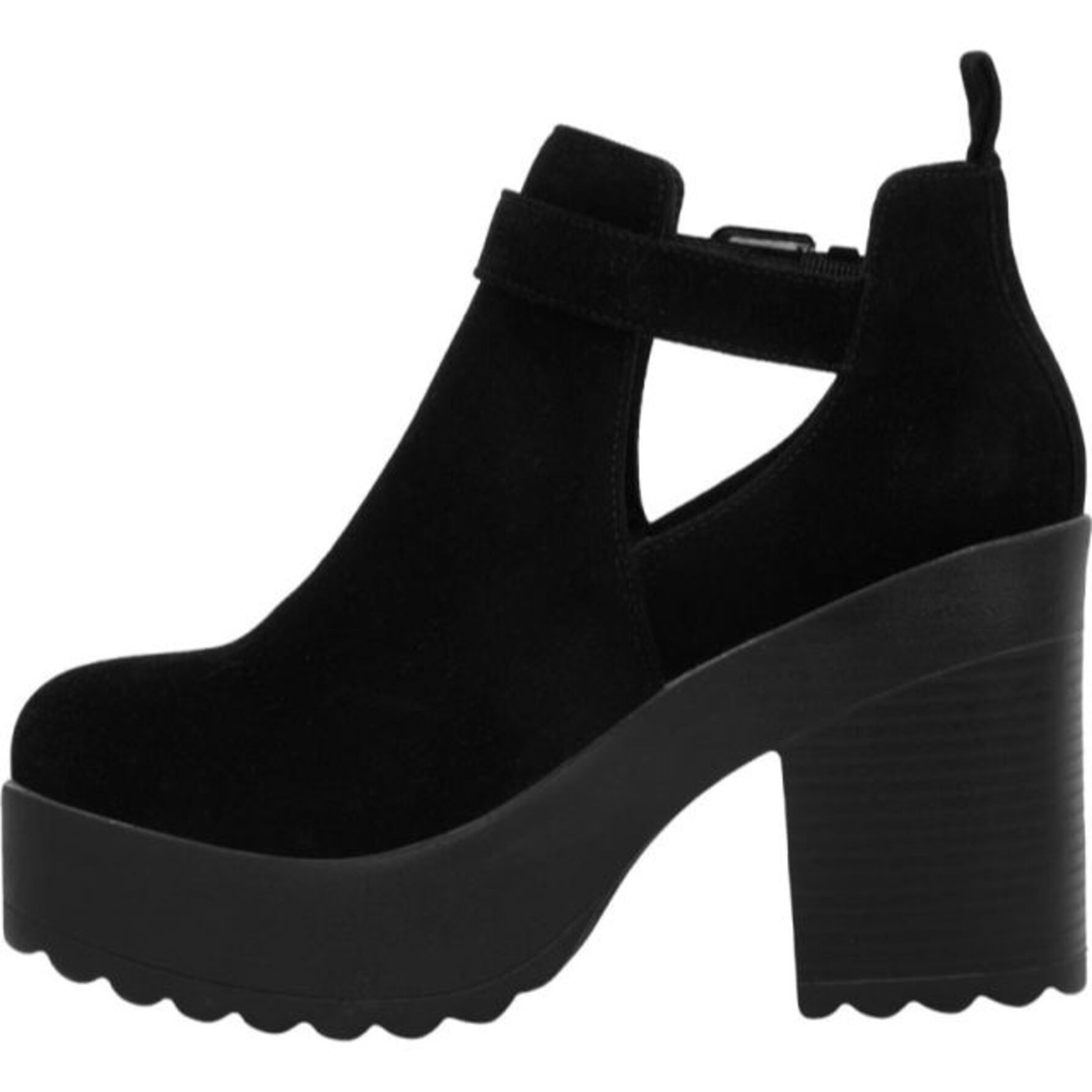 Botas para mujer, con plataforma, tacón alto y hebilla, acabado gamuza, color negro, marca Tierra Bendita, mod. 1142939