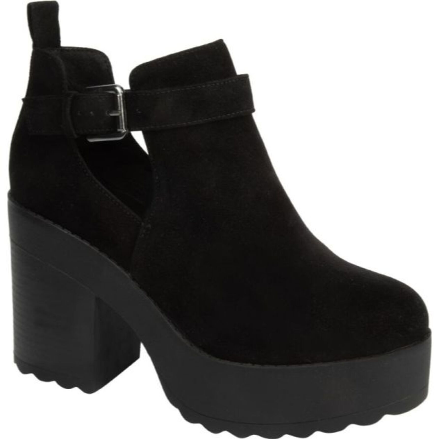 Botas para mujer, con plataforma, tacón alto y hebilla, acabado gamuza, color negro, marca Tierra Bendita, mod. 1142939