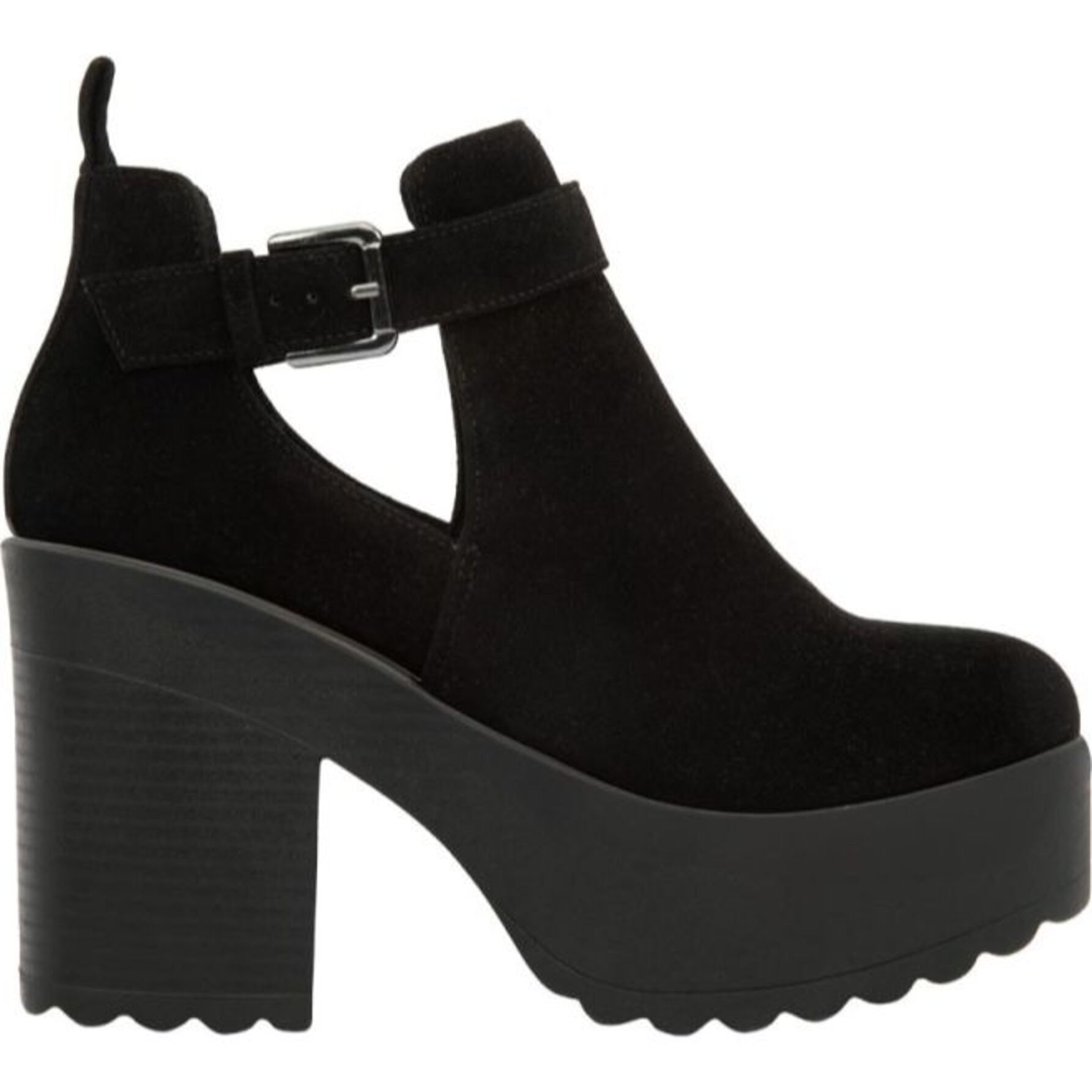 Botas para mujer, con plataforma, tacón alto y hebilla, acabado gamuza, color negro, marca Tierra Bendita, mod. 1142939