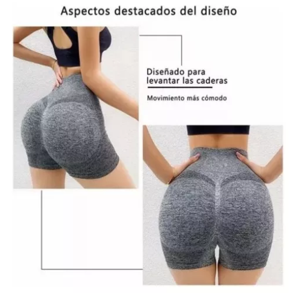 2pzs Short De Licra Para Mujer Fitness Sports Sexy Negro/Gris Talla: L/XL
