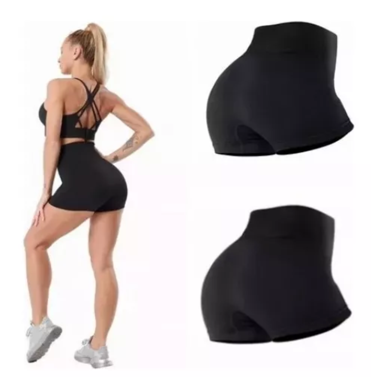 2pzs Short De Licra Para Mujer Fitness Sports Sexy Negro/Negro Talla: S/M