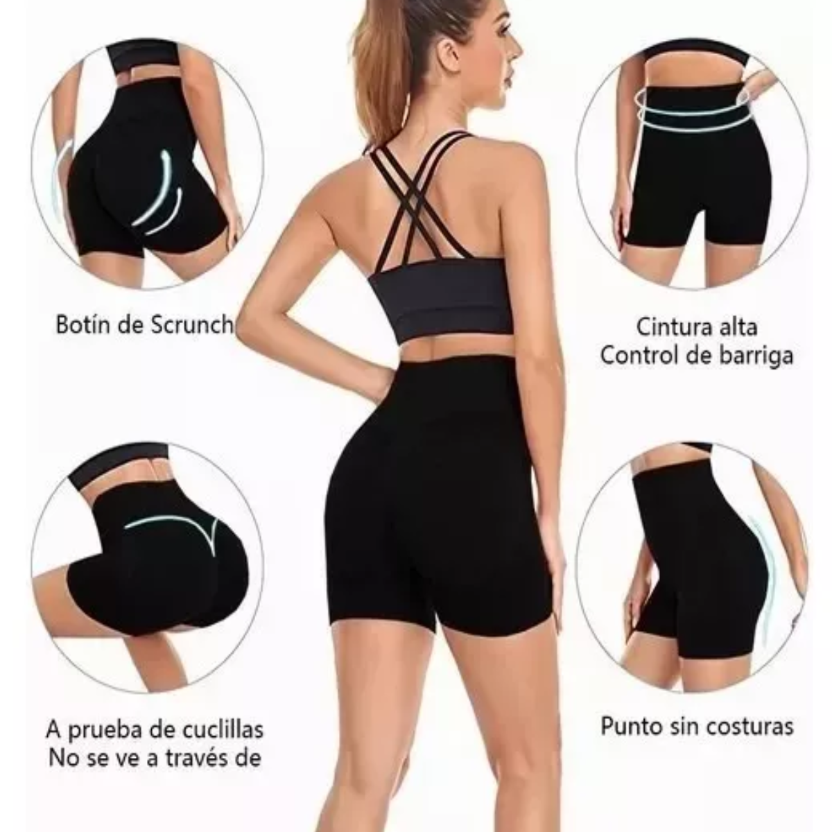 2pzs Short De Licra Para Mujer Fitness Sports Sexy Negro/Gris Talla: L/XL