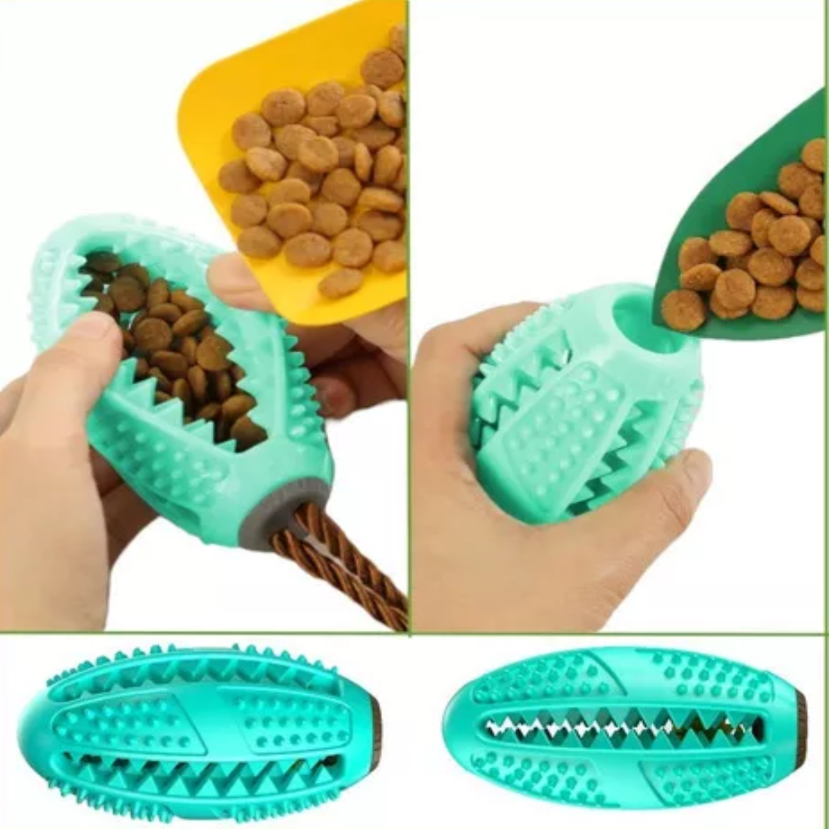 Mordedera para perro limpia dientes juguete doble rellenable Turquesa