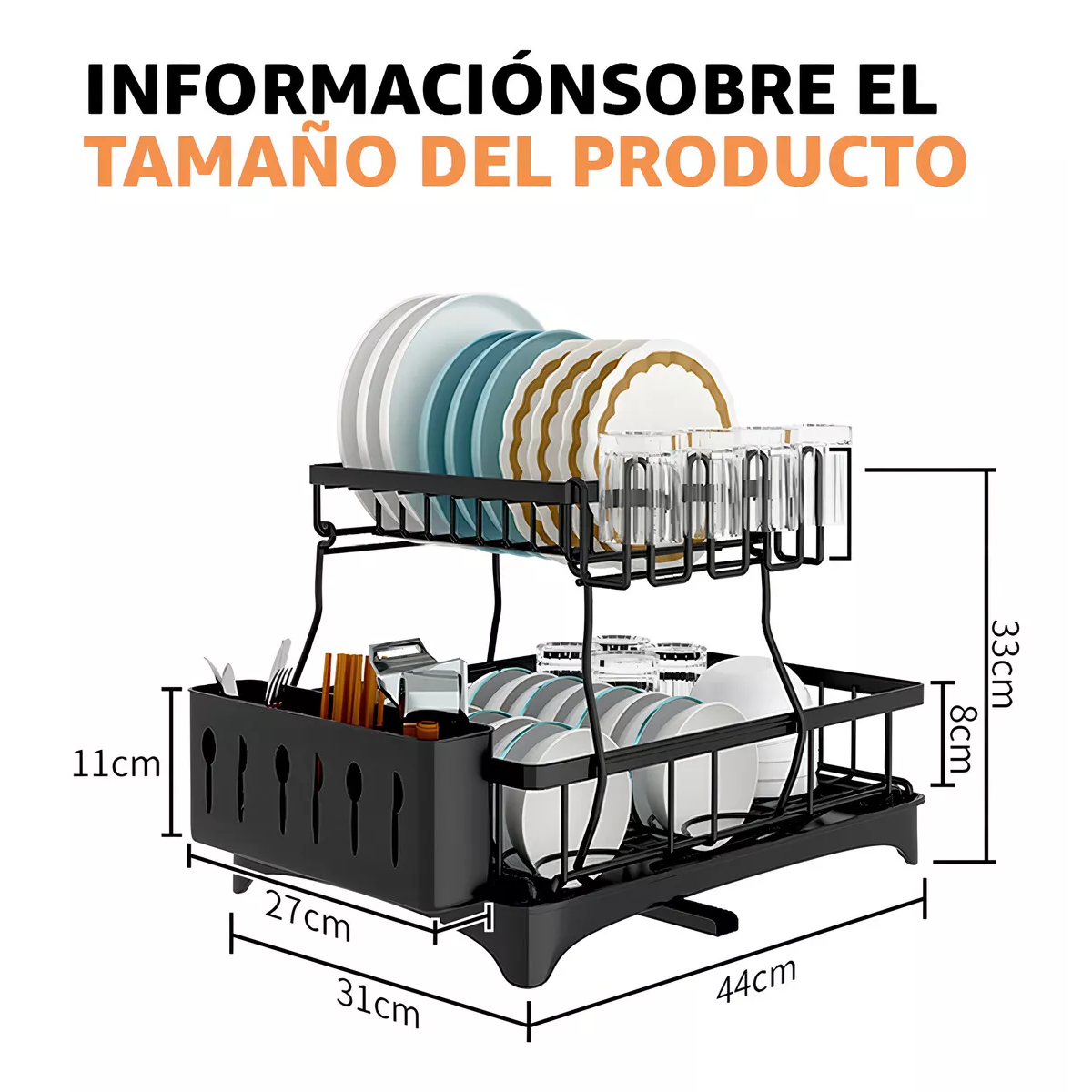Escurridor De Platos Acero Inoxidable Ajustable Drenaje 360° Color Negro