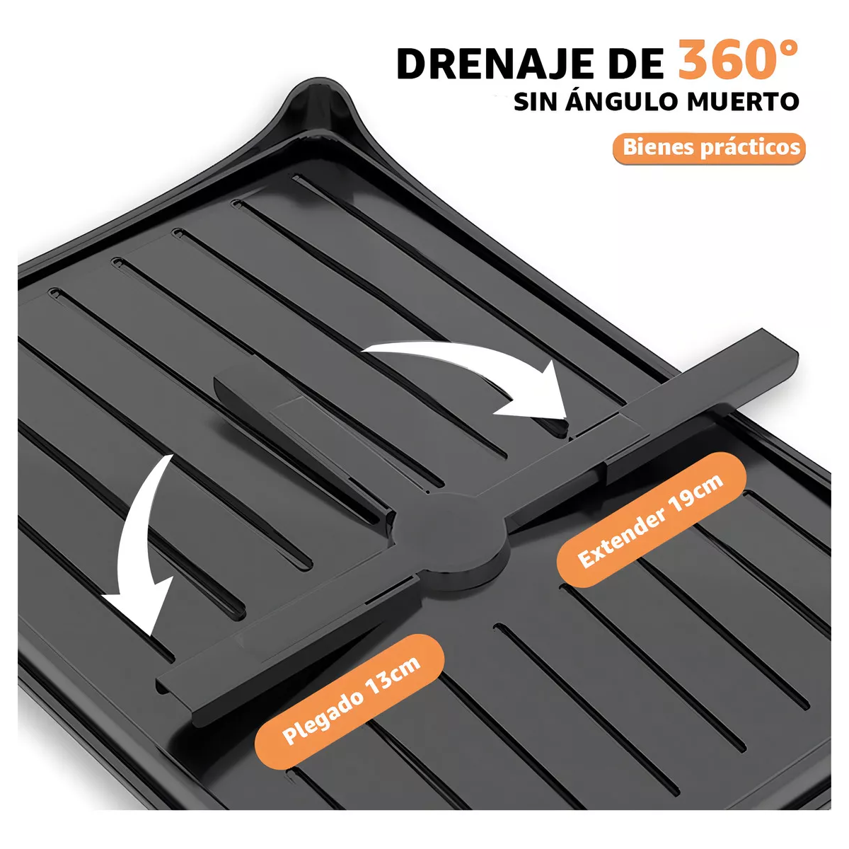 Escurridor De Platos Acero Inoxidable Ajustable Drenaje 360° Color Negro