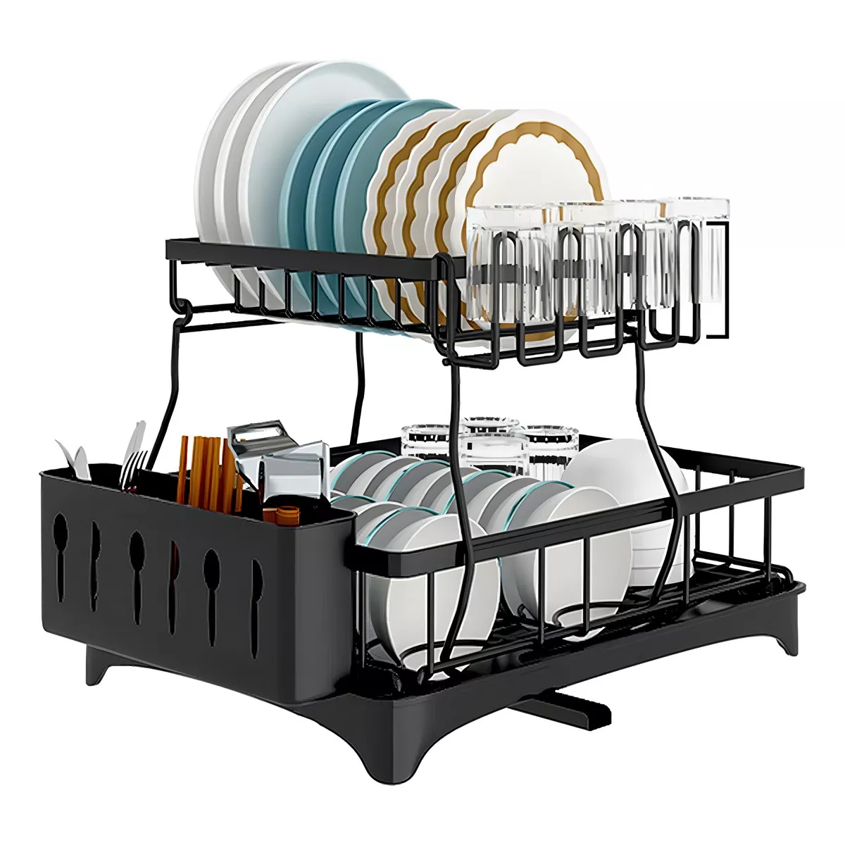 Escurridor De Platos Acero Inoxidable Ajustable Drenaje 360° Color Negro