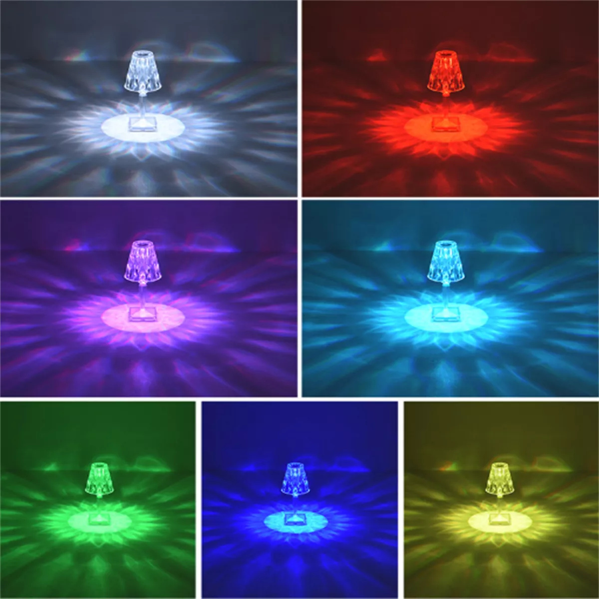 Lámpara Nocturna de Cristal, Lámpara de Mesa con Ambiente, Control Táctil RGB, con Carga USB y Control Remoto