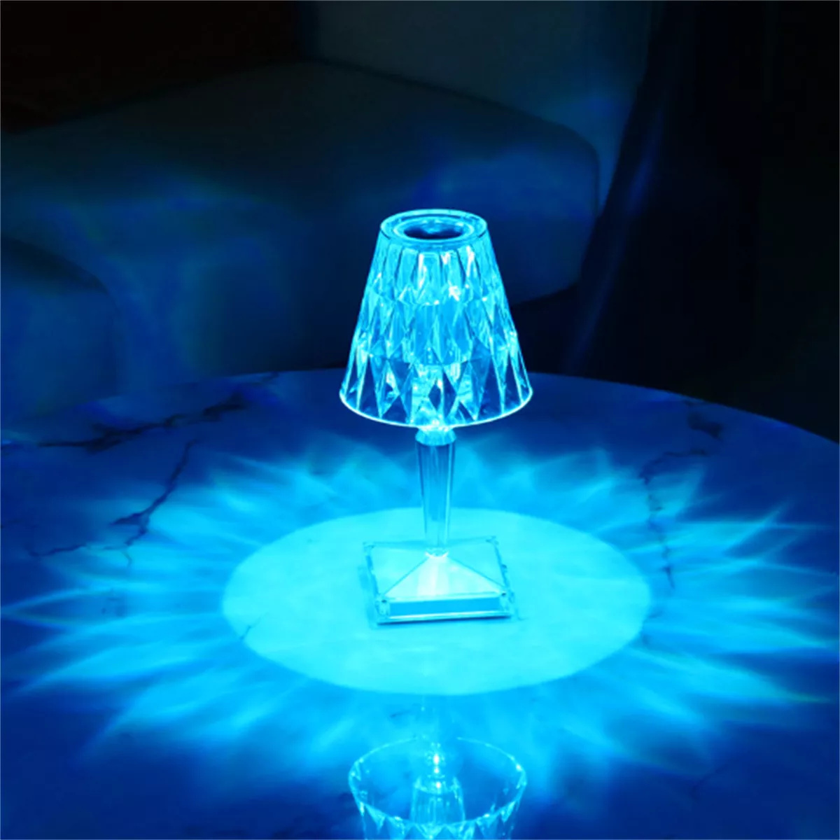 Lámpara Nocturna de Cristal, Lámpara de Mesa con Ambiente, Control Táctil RGB, con Carga USB y Control Remoto